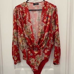 Zara size medium red floral body suit